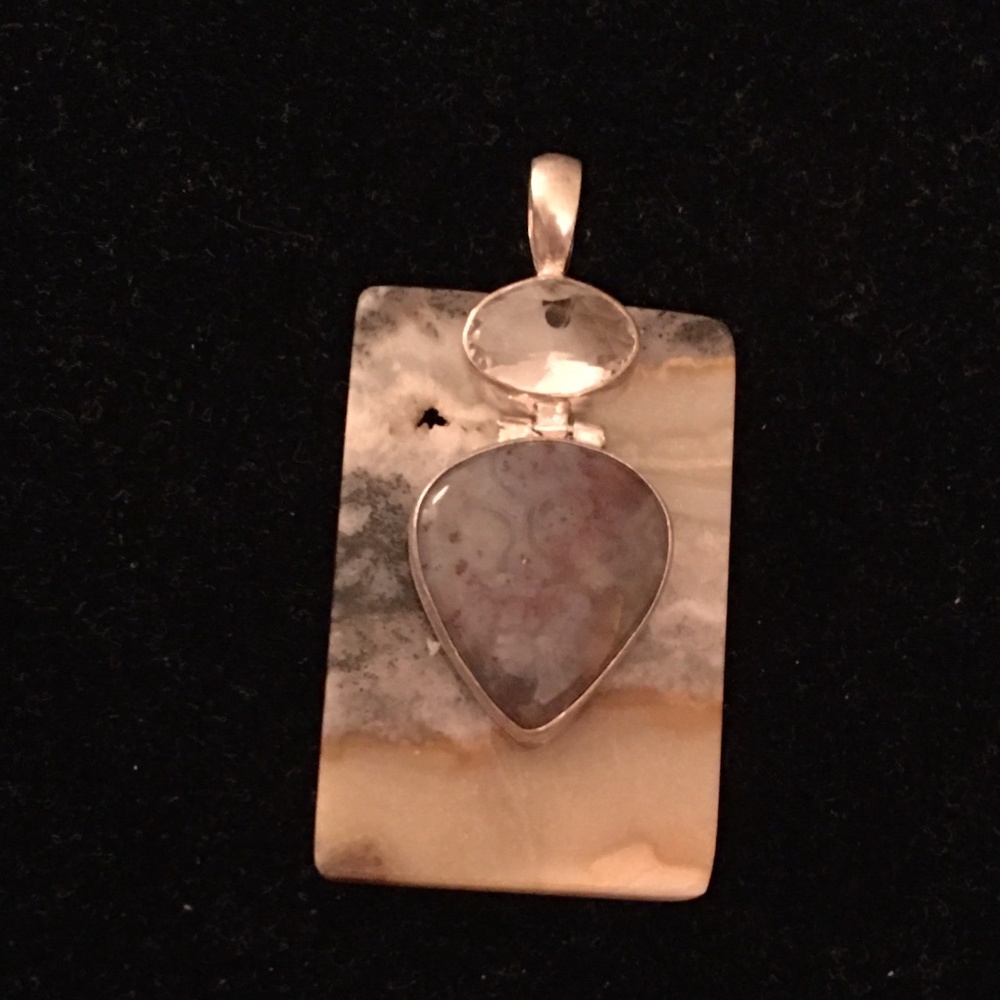 White Topaz, Ocean Jasper onYellow and Black Amazonite on Sterling Bail